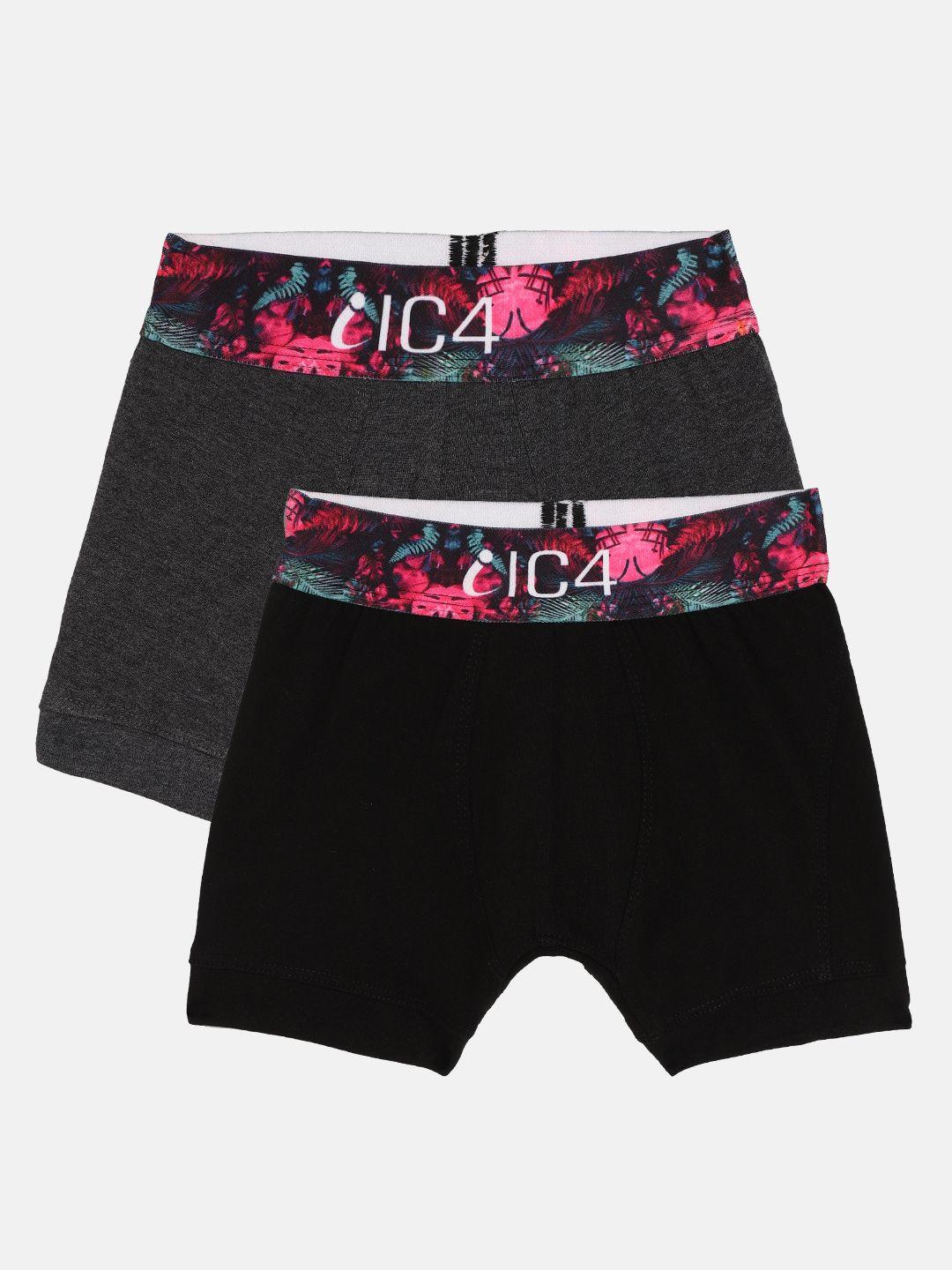 ic4 boys pack of 2 charcoal grey & black solid trunks 0b-c-2001p2