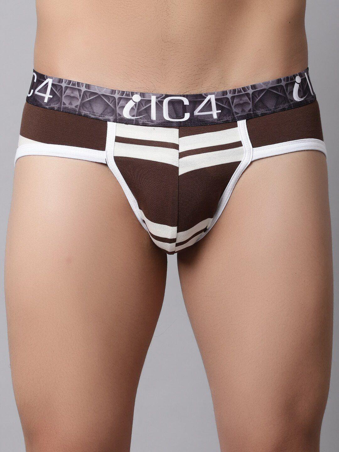 ic4 men striped mid-rise outer elastic knitted basic briefs