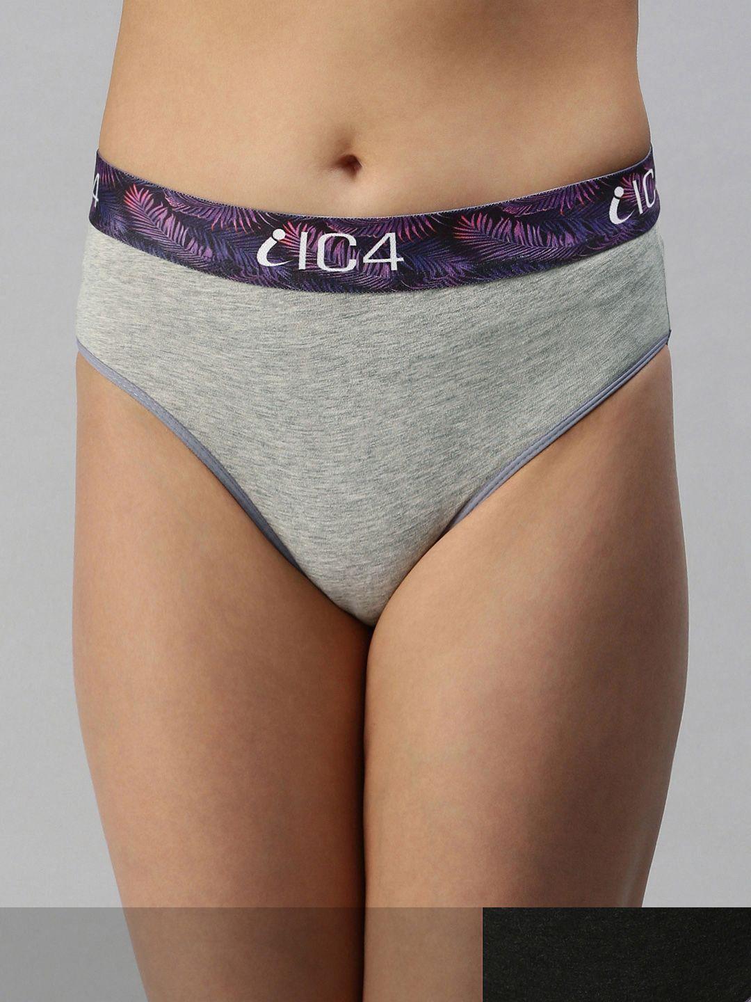 ic4 women charcoal & grey melange solid pack of 2 hipster briefs- 0c-g-1011p2