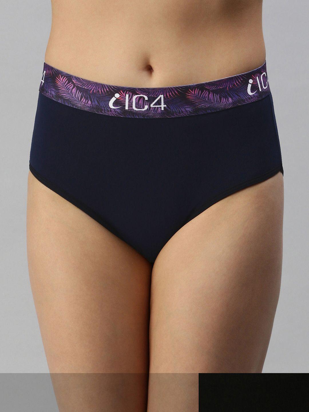 ic4 women navy blue & black solid pack of 2 hipster briefs- 0b-n-1011p2