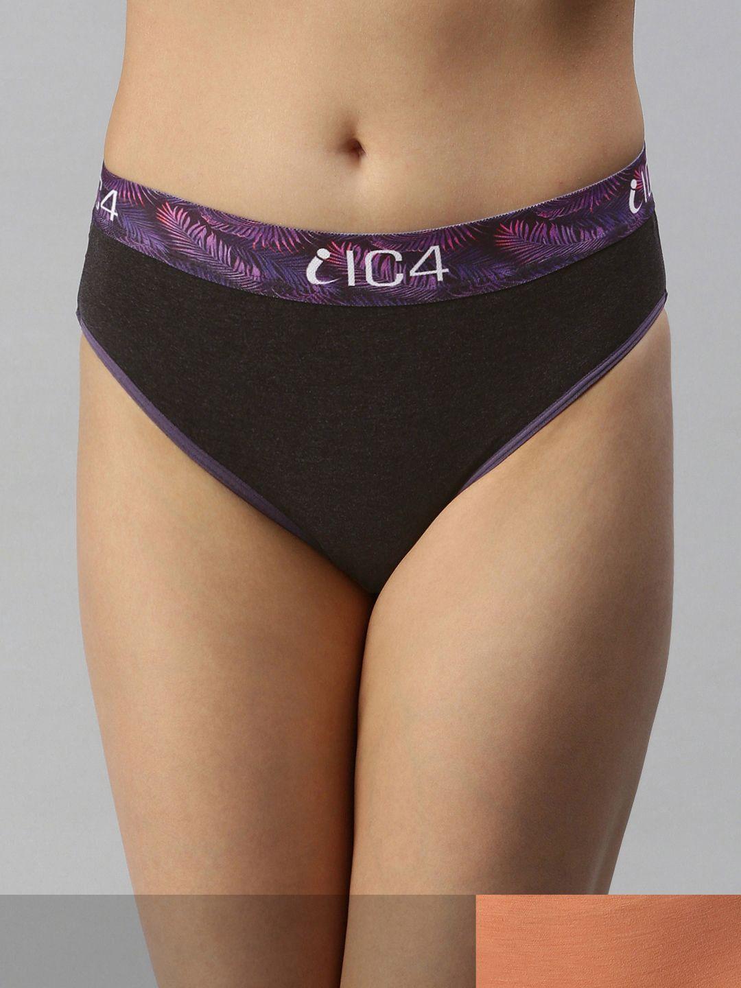 ic4 women peach & charcoal solid pack of 2 hipster briefs- 0c-o-1011p2