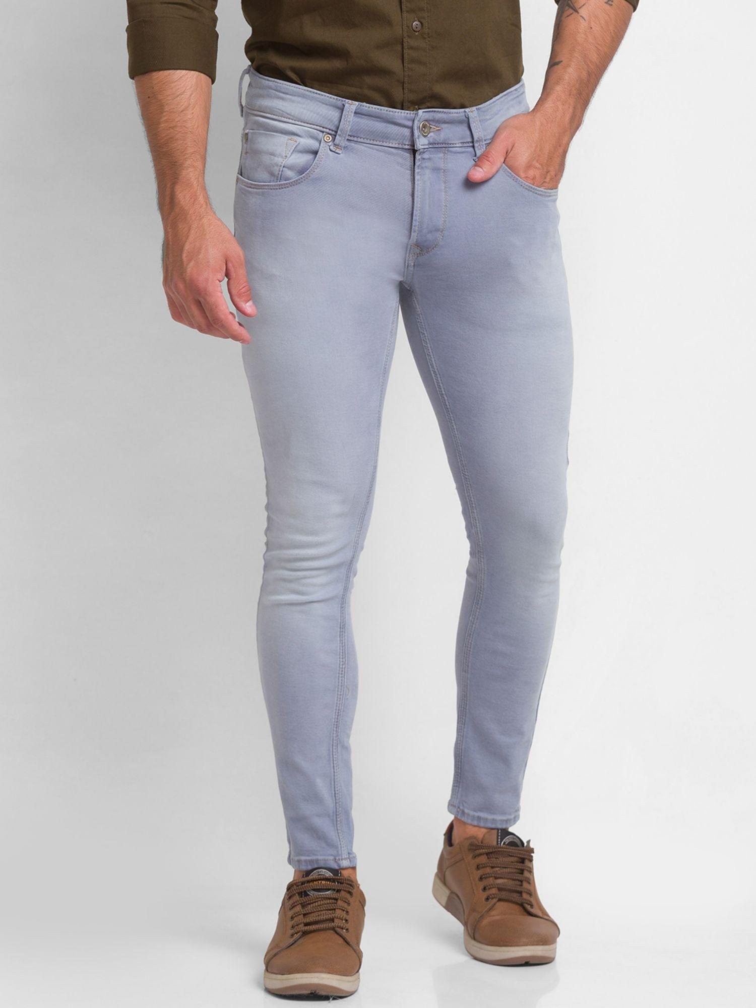 ice grey cotton slim fit tapered length jeans for men (kano)