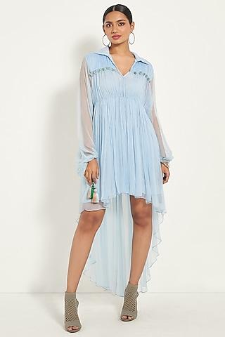 ice blue chiffon embroidered layered dress