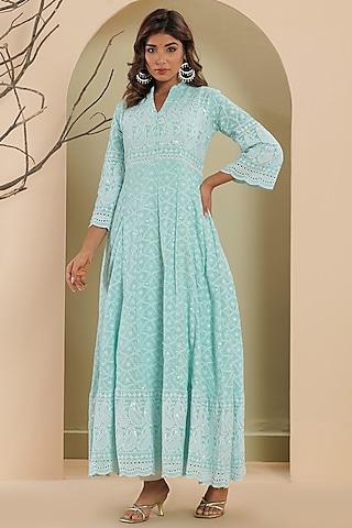 ice blue chikankari anarkali set