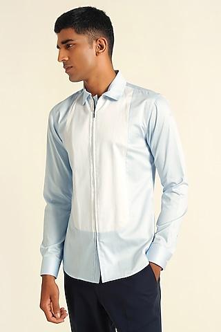 ice blue cotton satin shirt