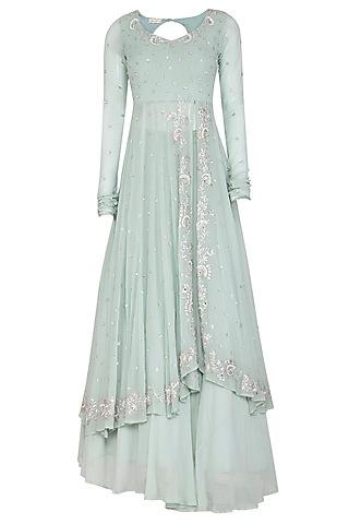 ice blue embroidered anarkali set