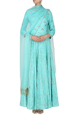 ice blue embroidered anarkali set