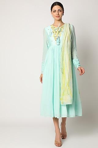 ice blue embroidered anarkali set