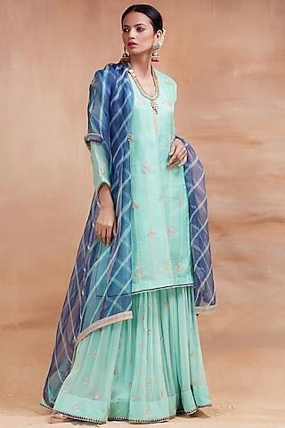 ice blue embroidered gharara set