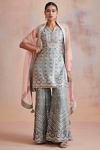 ice blue embroidered gharara set