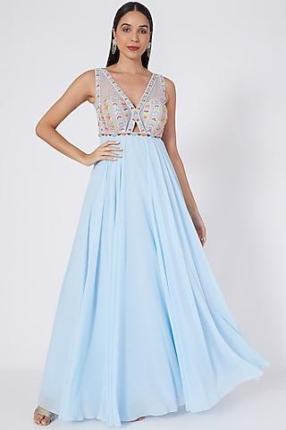 ice blue embroidered gown