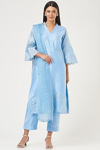 ice blue embroidered kurta set