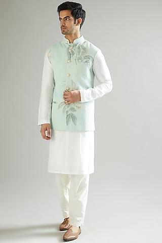 ice blue embroidered nehru jacket