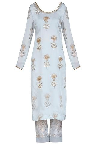 ice blue embroidered printed tunic set