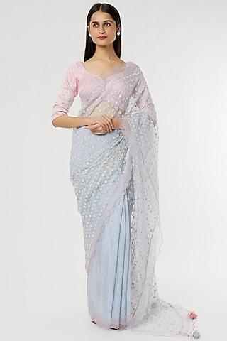 ice blue embroidered saree set