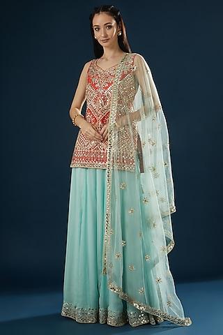 ice blue embroidered sharara set