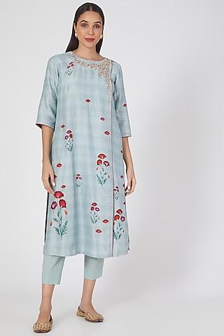 ice blue floral printed kurta set