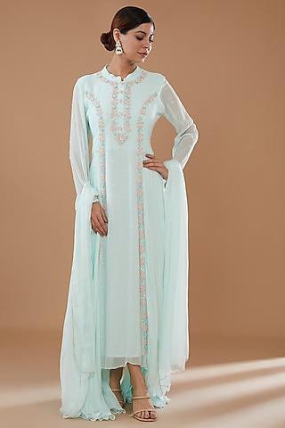 ice blue georgette embroidered anarkali set