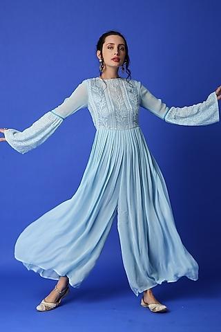 ice blue georgette jumpsuit for girls