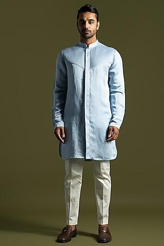 ice blue linen satin kurta set