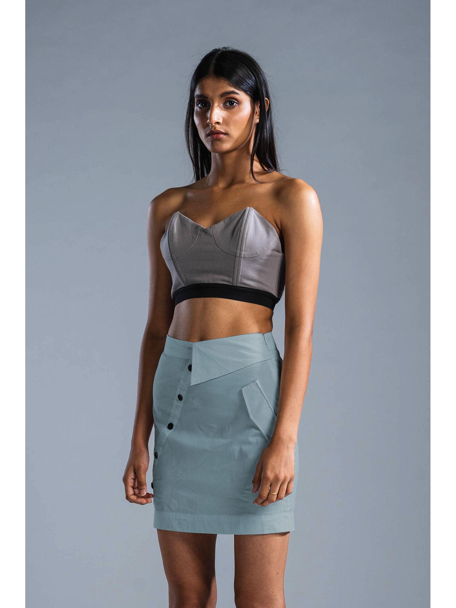 ice blue organic cotton deconstructed short skirt