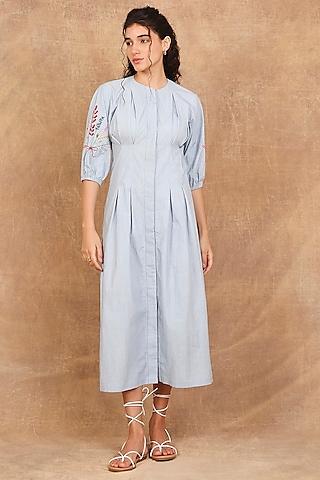 ice blue organic cotton floral embroidered maxi dress