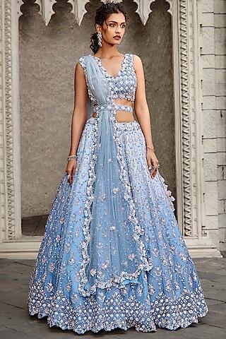 ice blue organza bead embroidered lehenga set