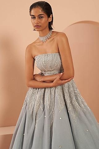 ice blue organza embroidered gown