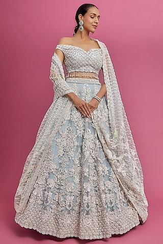 ice blue organza embroidered lehenga set