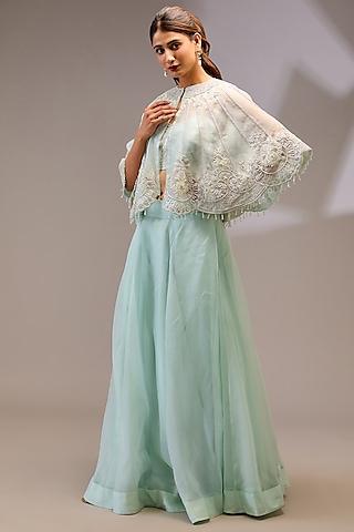 ice blue organza hand embellished cape set