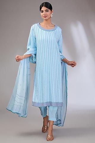 ice blue organza hand embroidered kurta set