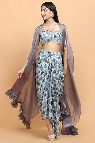 ice blue printed cape set