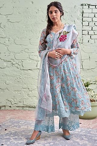 ice blue printed kurta set