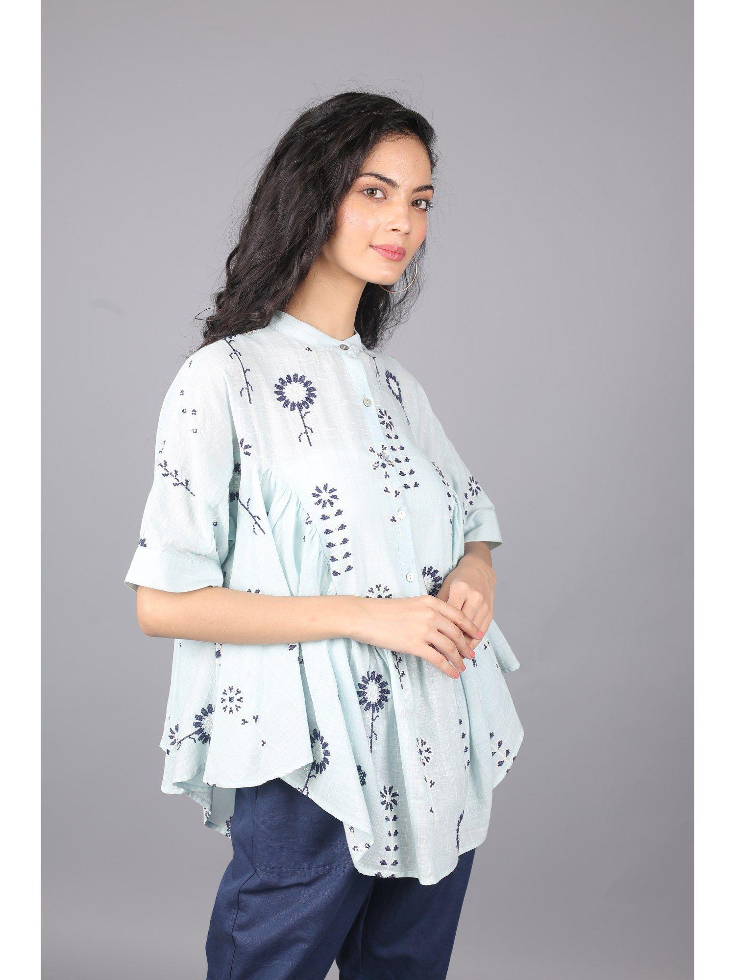 ice blue printed relaxed fit top