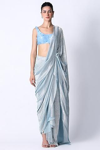 ice blue silk saree set