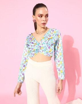 ice cream print top with cinched detail