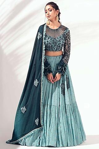 ice green layered lehenga set