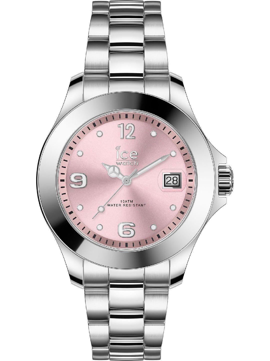 ice women pink dial & silver toned stainless steel straps analogue watch 17320