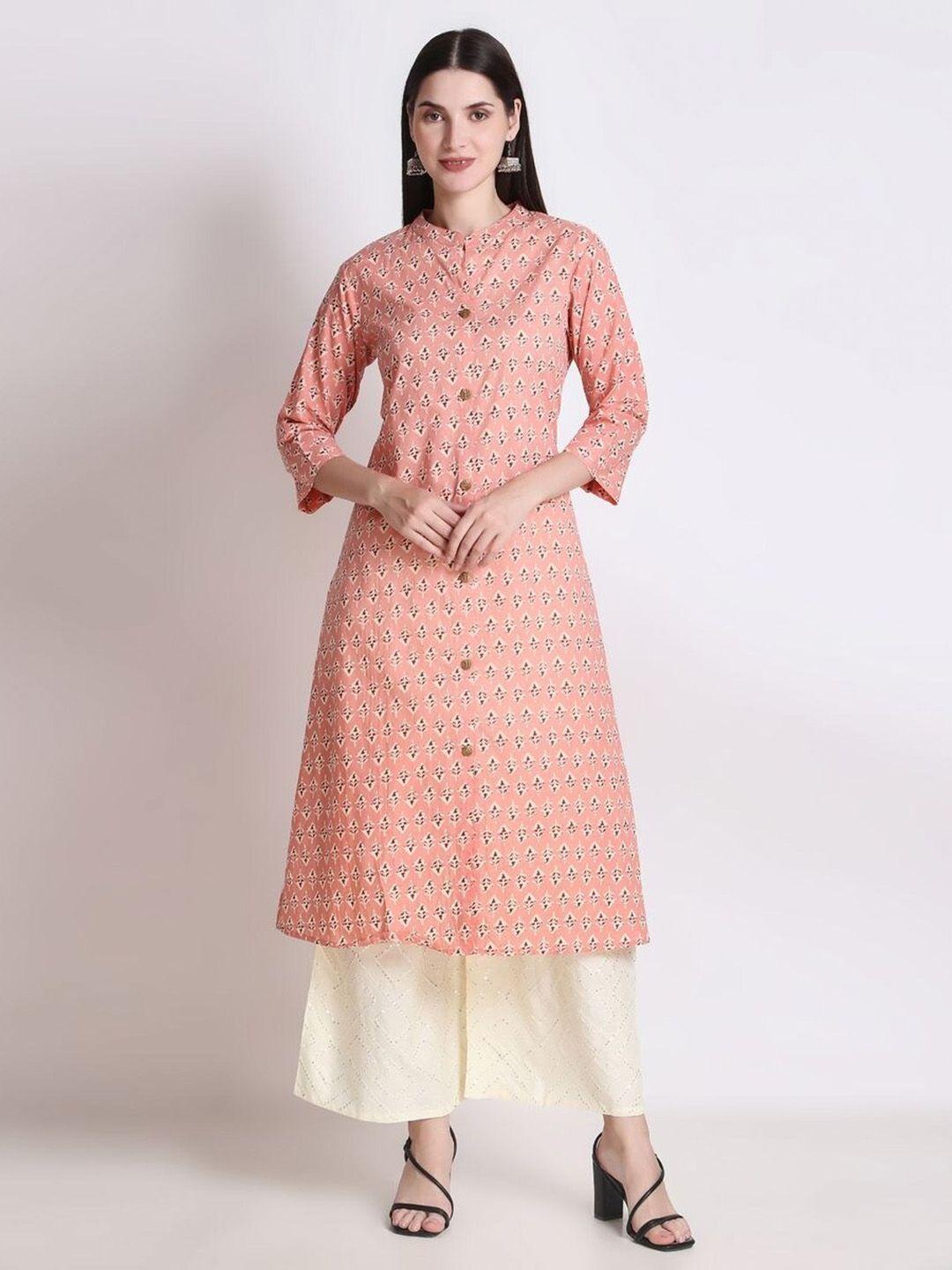 ichaa ethnic motifs printed mandarin collar cotton a-line kurta