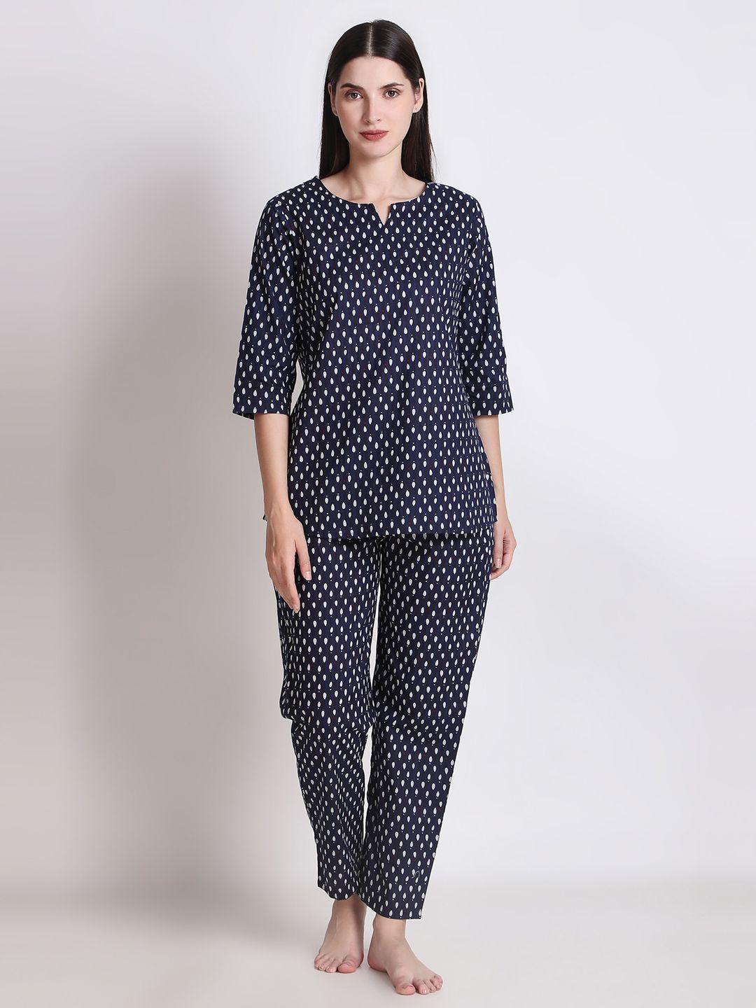 ichaa geometric printed notched neck top with pyjamas