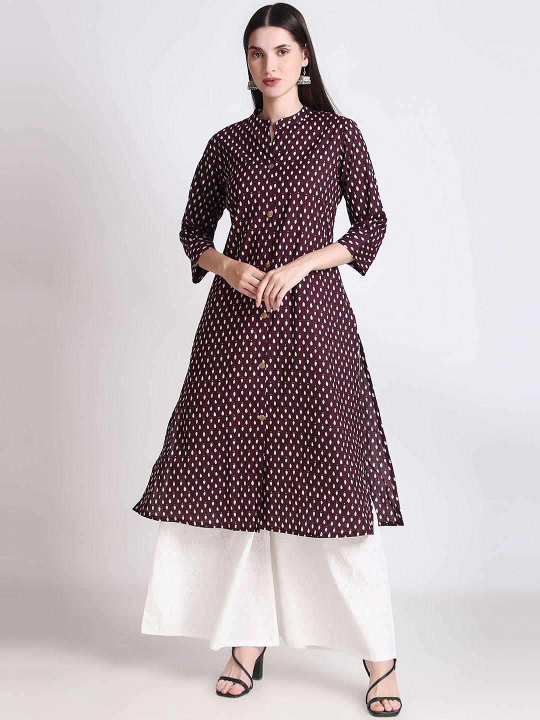 ichaa ethnic motif printed mandarin collar cotton a-line kurta