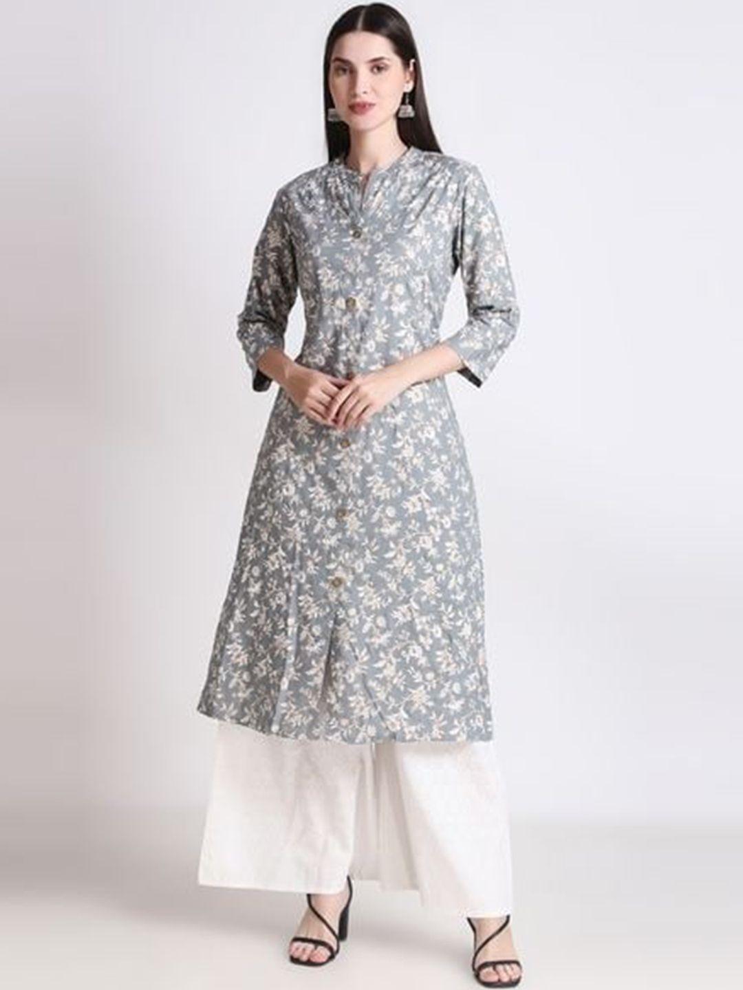 ichaa floral printed mandarin collar cotton straight kurta