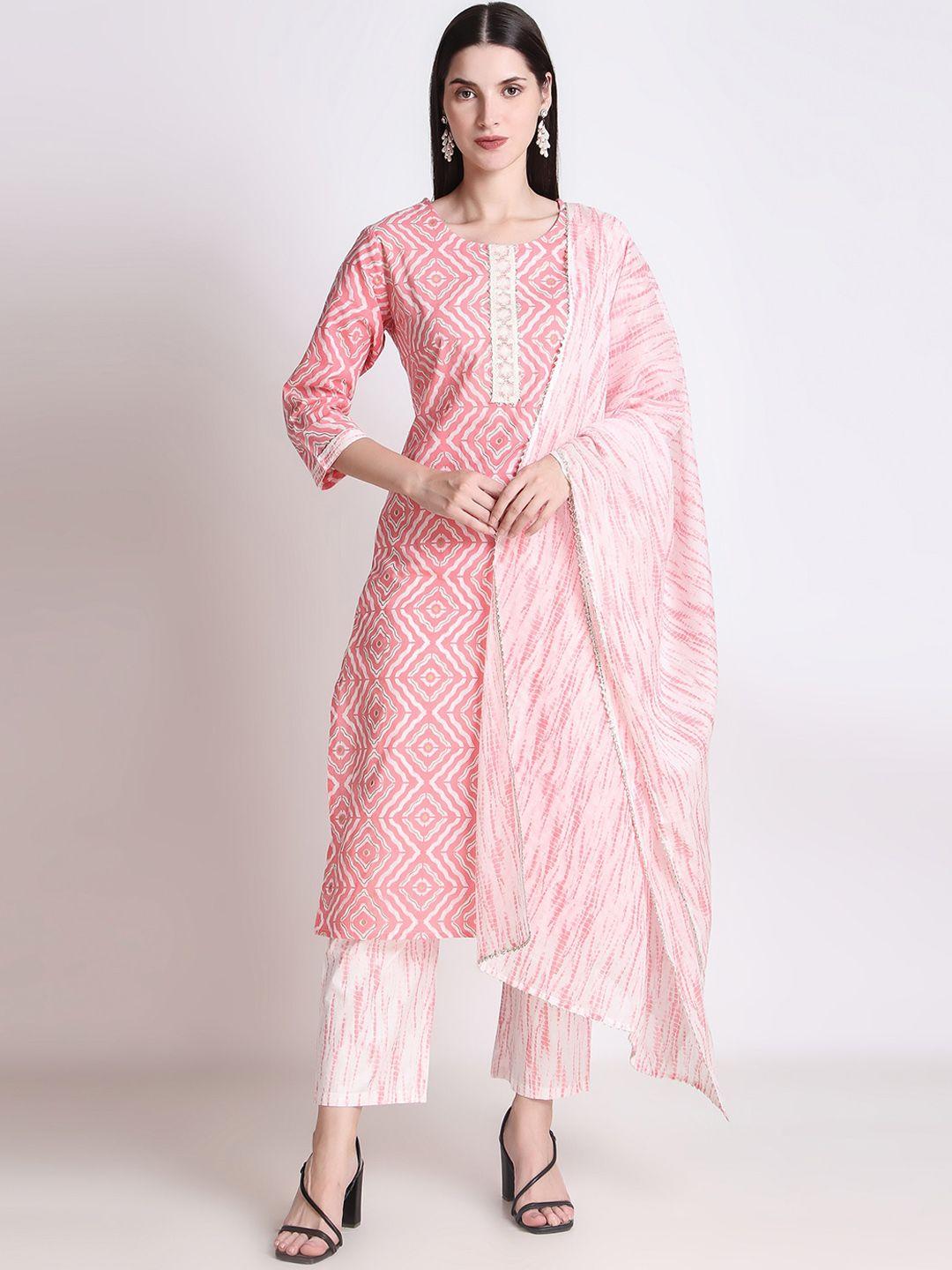 ichaa floral printed pure cotton regular kurta with trousers & with dupatta