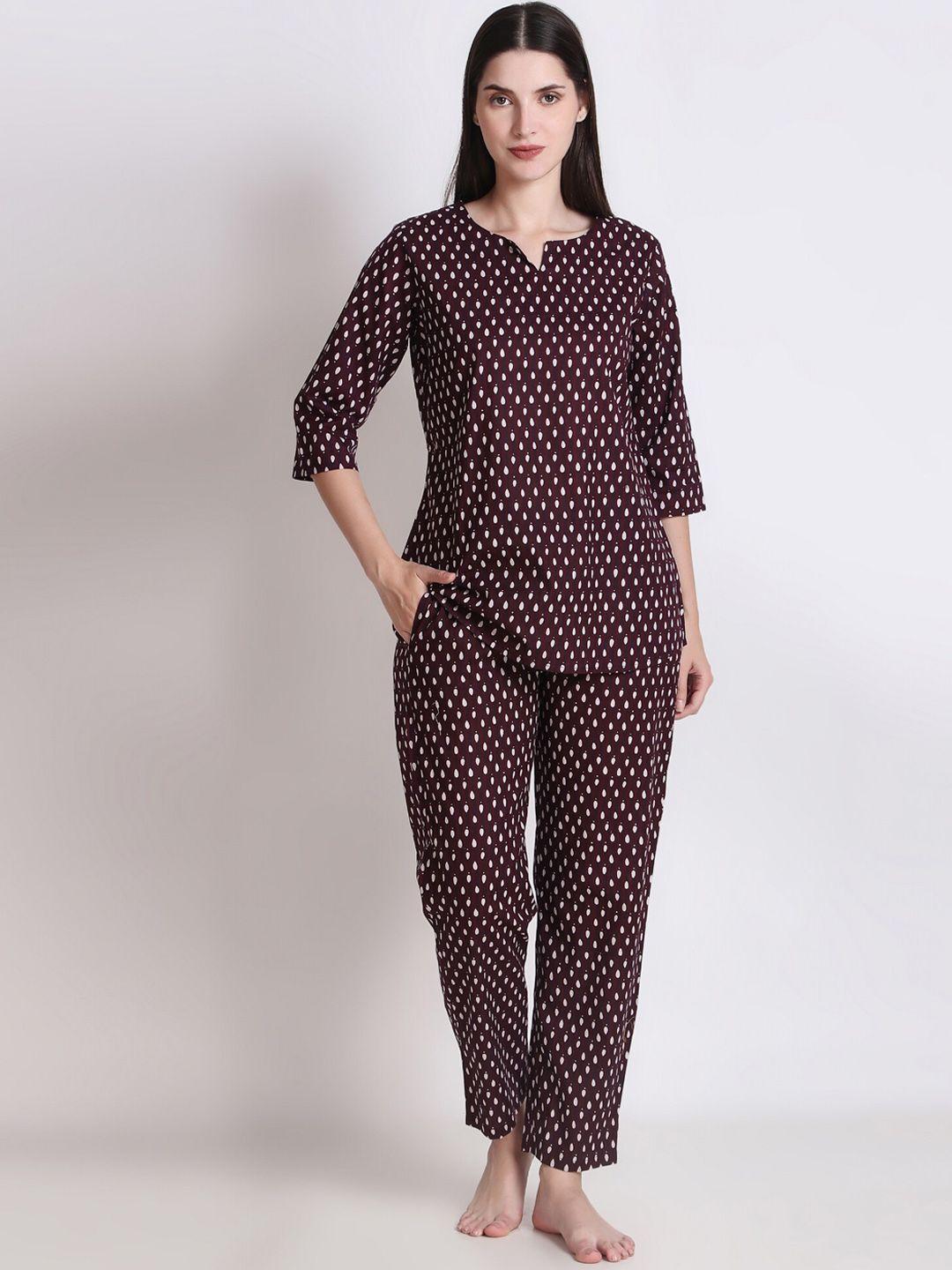 ichaa geometric printed pure cotton night suit