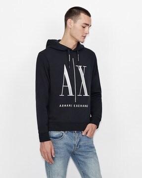 icon logo print hoodie with drawcord