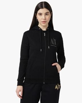 icon logo front open zip-up hooded sweatshirt