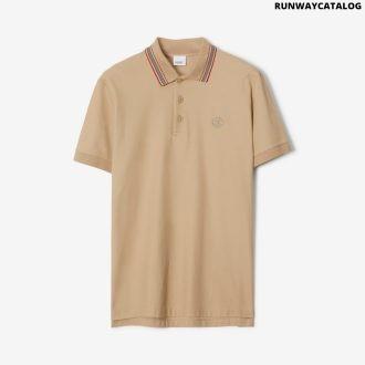 icon stripe collar cotton polo shirt soft fawn