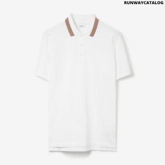 icon stripe collar cotton polo shirt white