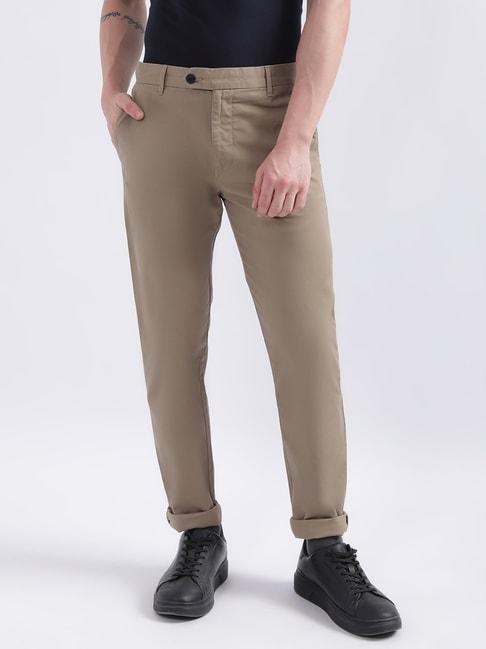 iconic brown cotton slim fit chinos