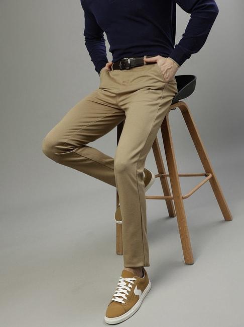 iconic brown cotton slim fit trousers